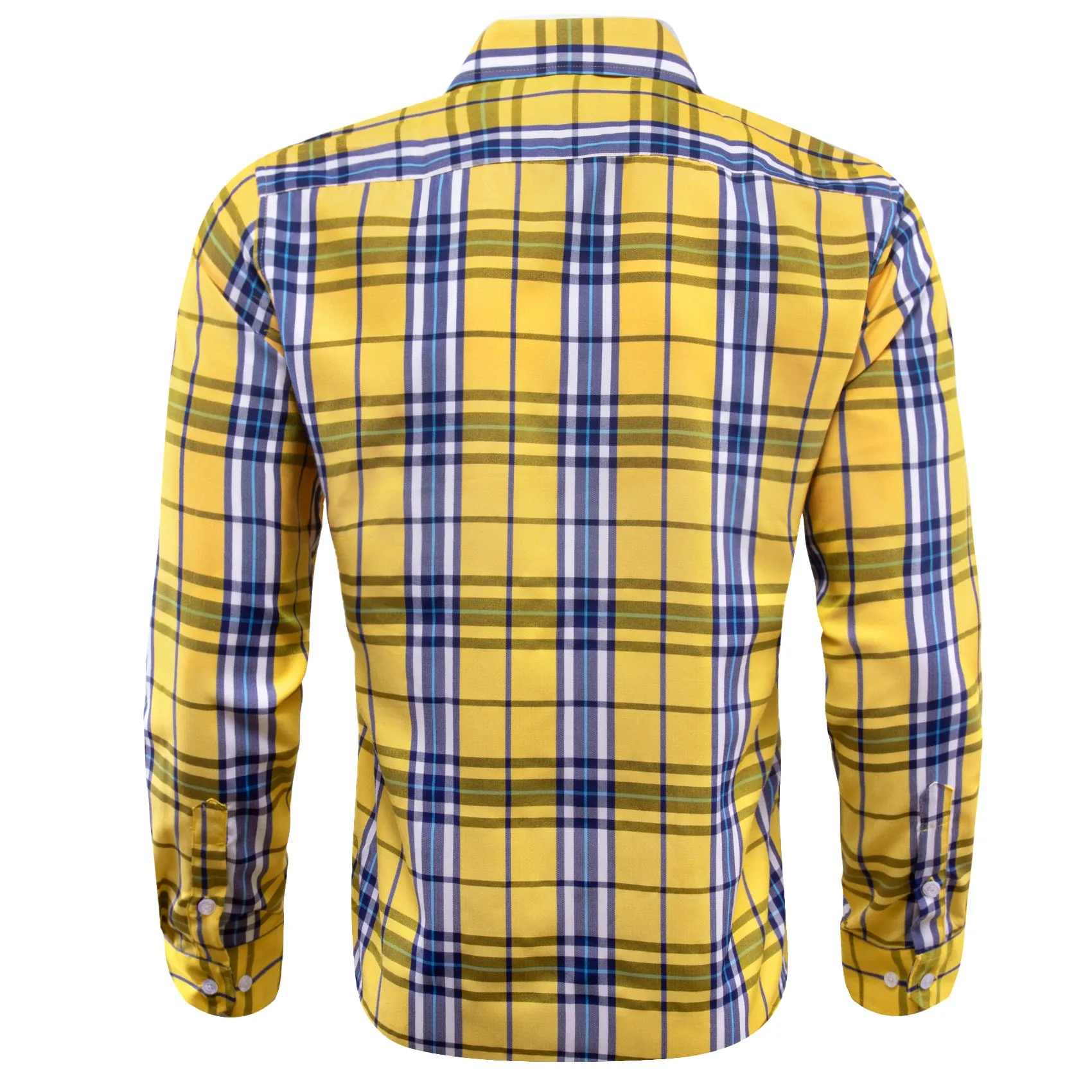 Barry.Wang Casual Yellow Blue Checkered Plaid Men's Shirt sold by Barrywang product image thumbnail 5