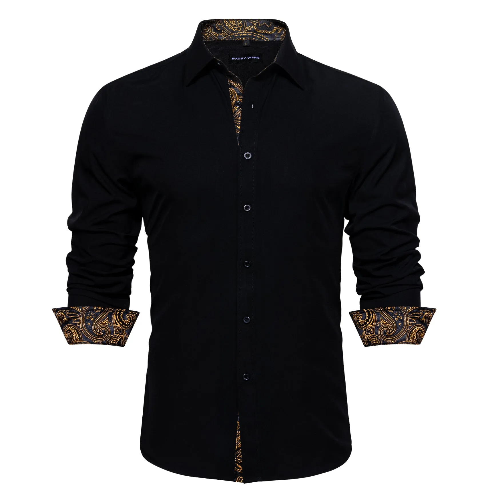 Barry. Wang Fromal Black Gold Splicing Men's Shirt sold by Barrywang product image thumbnail 3