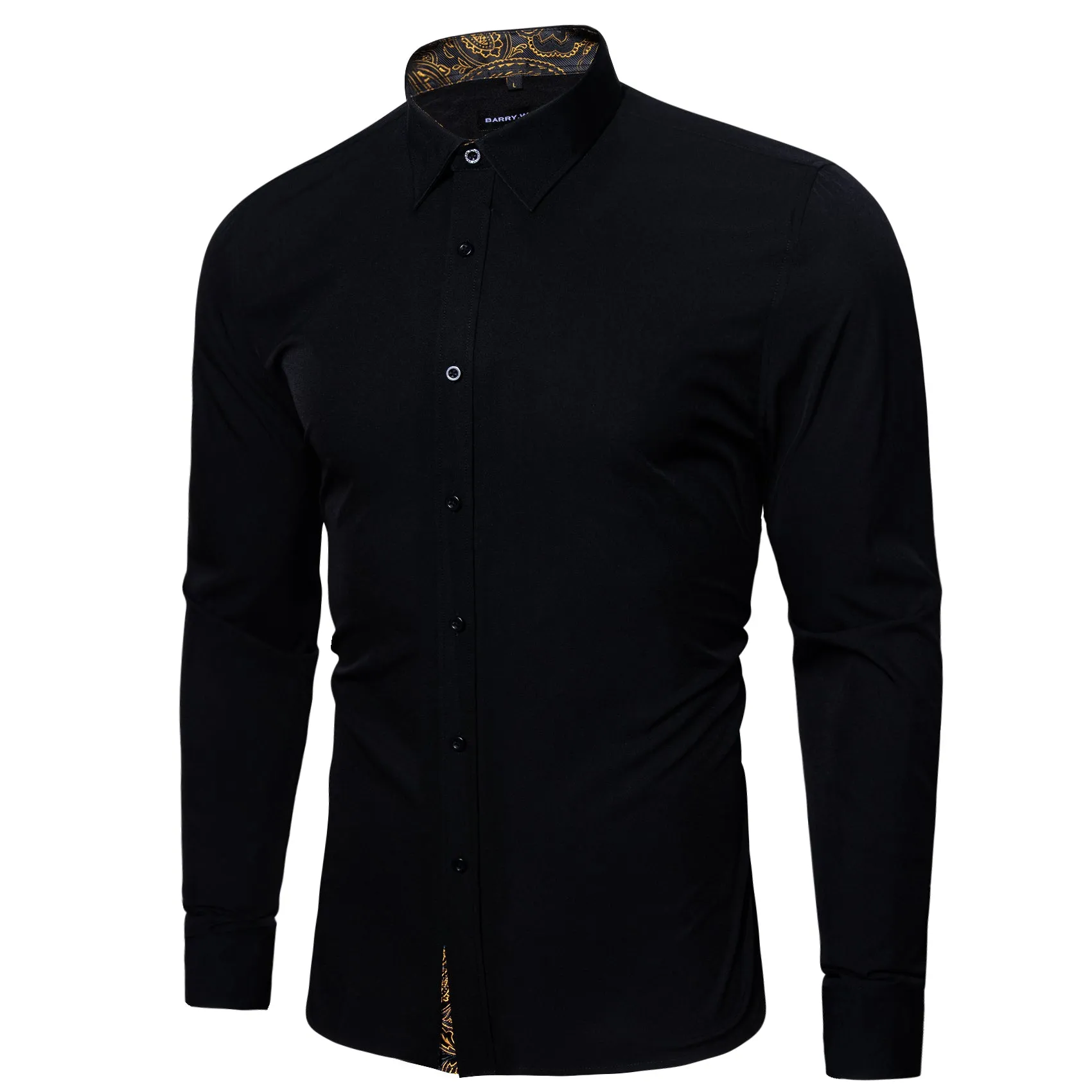 Barry. Wang Fromal Black Gold Splicing Men's Shirt sold by Barrywang