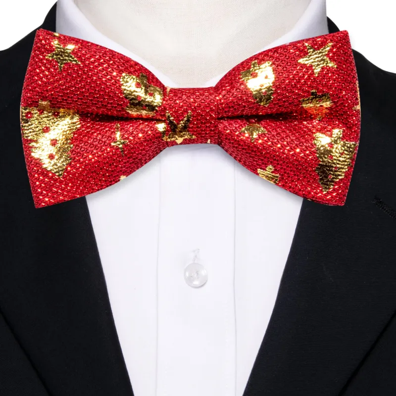 Red Gold Christmas Tree Silk Pre-tied Bow Tie sold by Barrywang