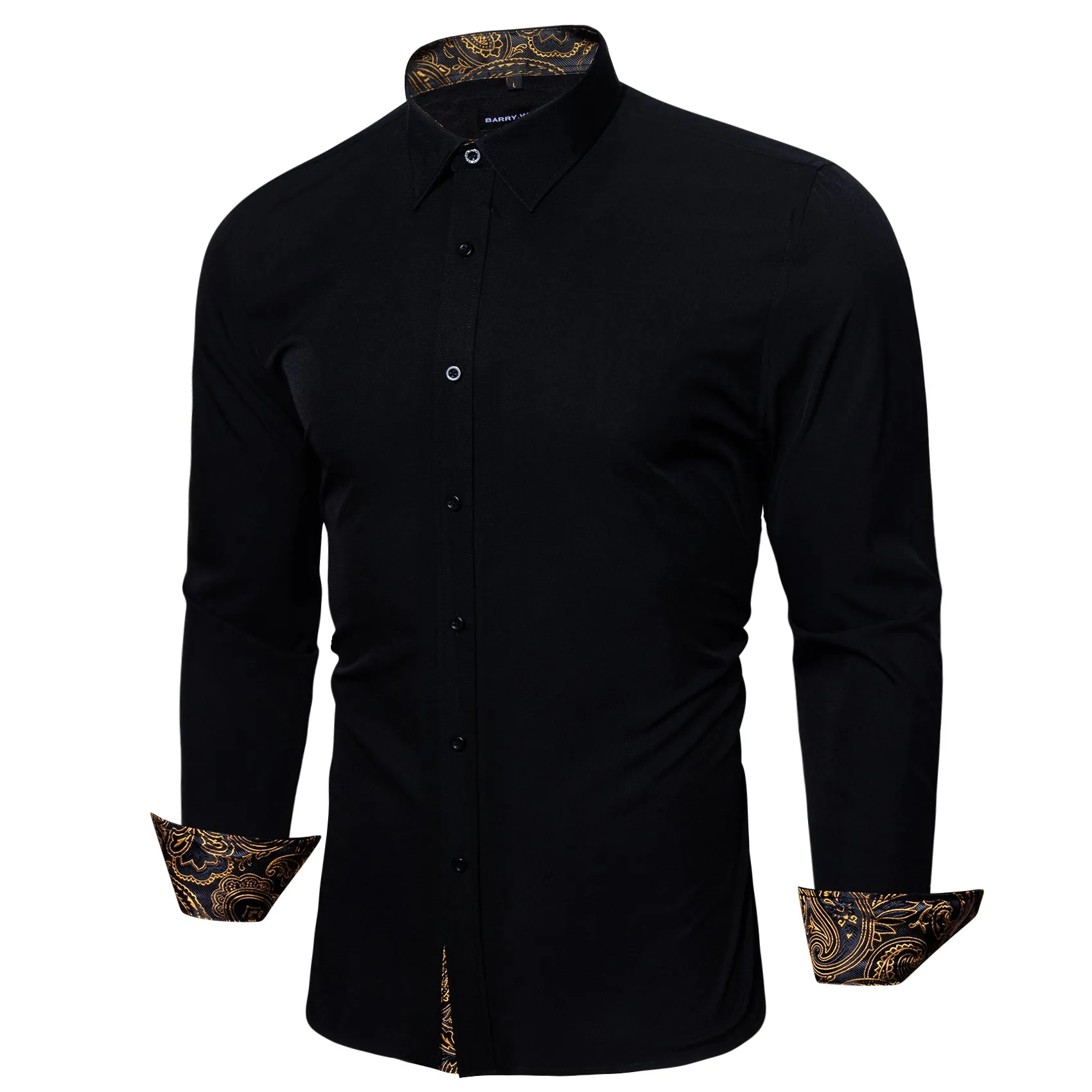Barry. Wang Fromal Black Gold Splicing Men's Shirt sold by Barrywang product image thumbnail 2