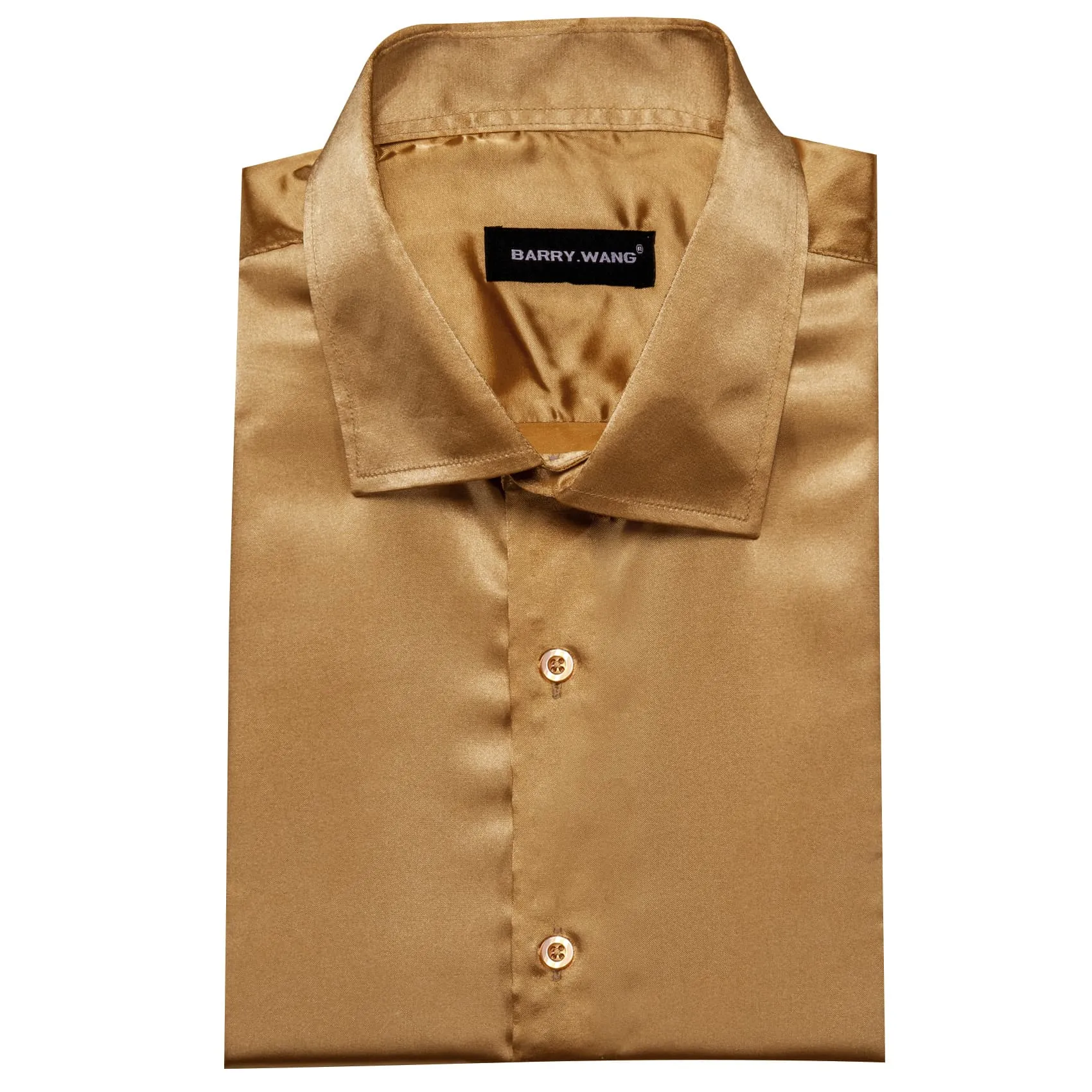 Barry. Wang Gold Brown Shirts Solid Long Sleeve Men Dress Shirt sold by Barrywang product image thumbnail 5