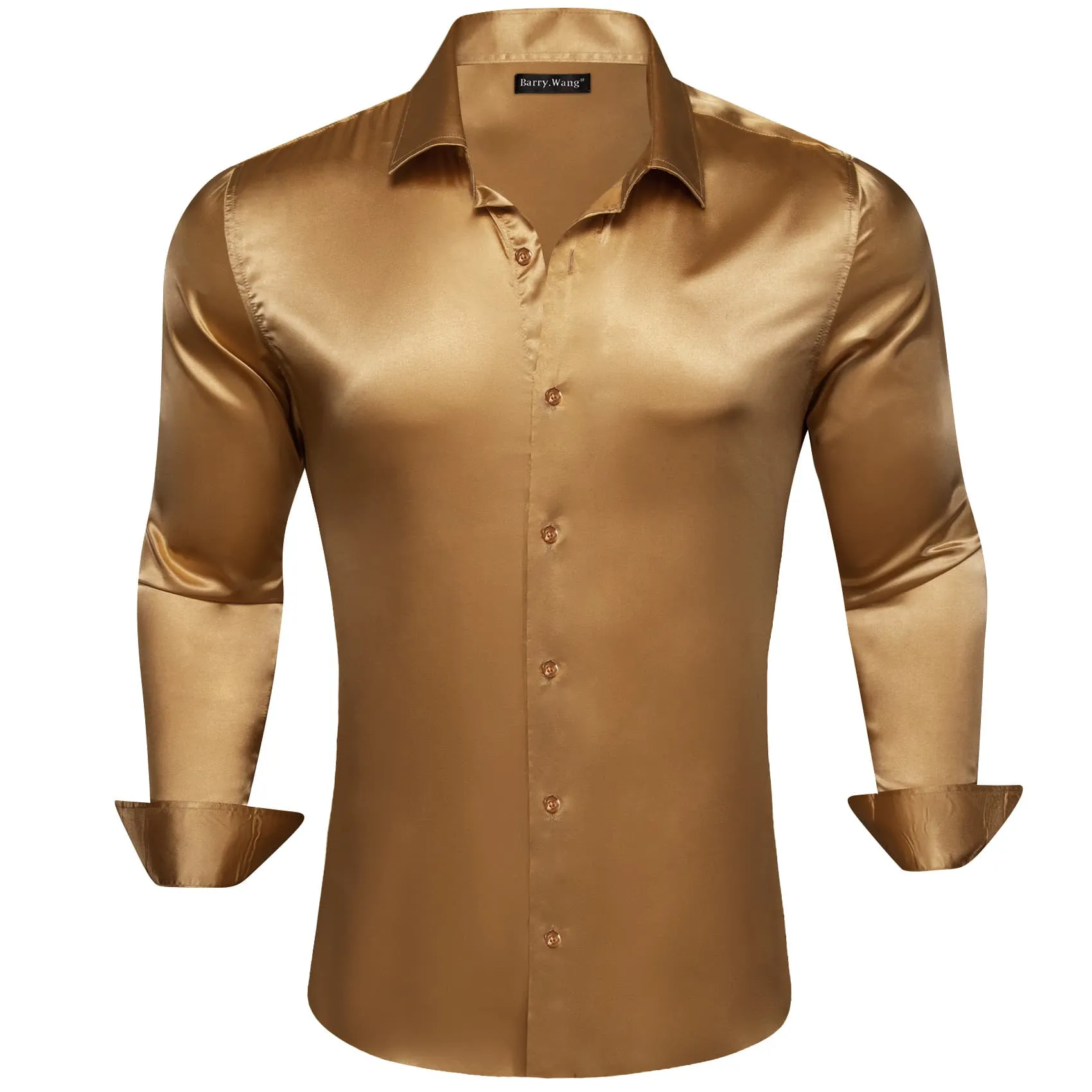 Barry. Wang Gold Brown Shirts Solid Long Sleeve Men Dress Shirt sold by Barrywang