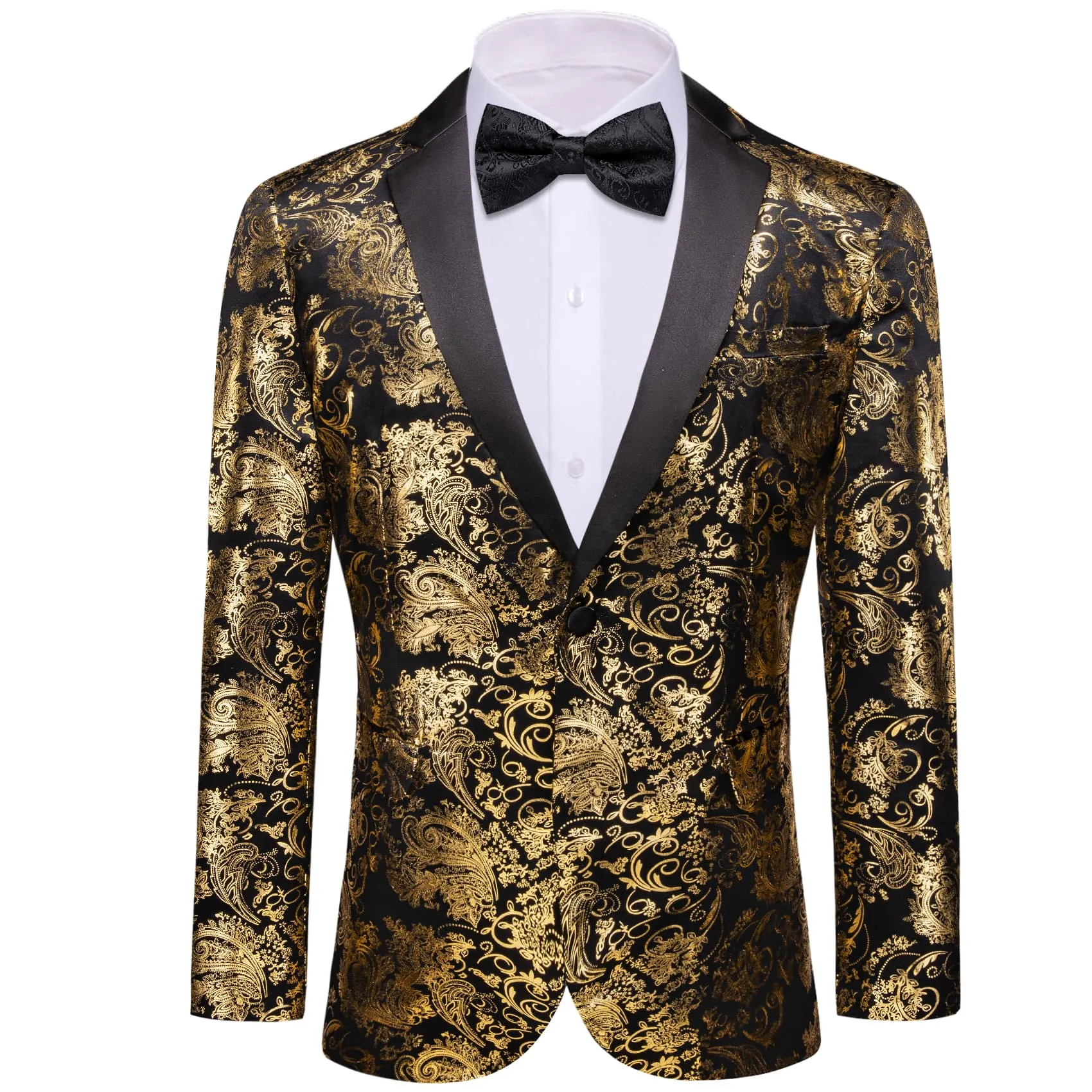 Barry. Wang Men's Blazer Black Notched Lapel Gold Paisley Suit Top sold by Barrywang product image thumbnail 2