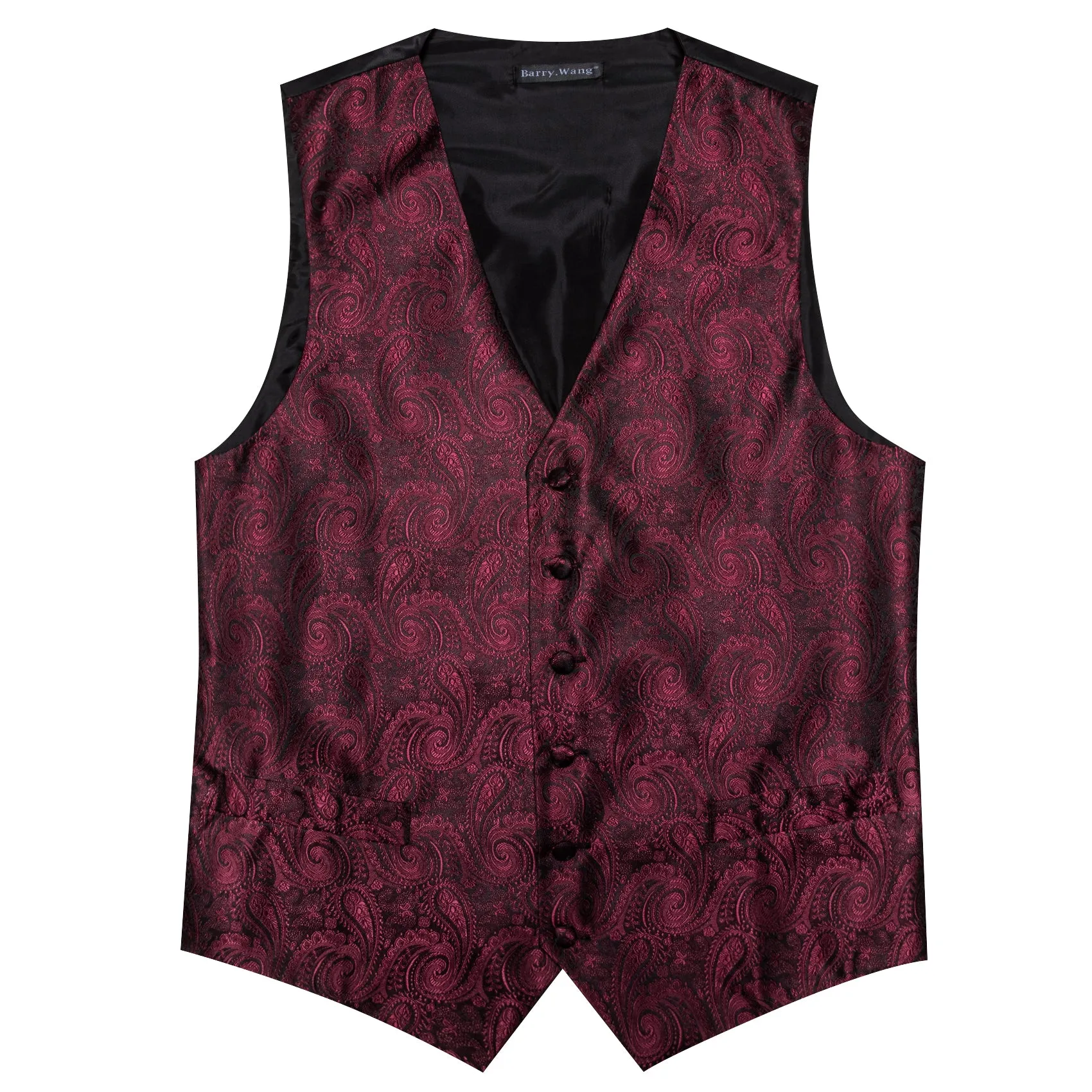 Barry. Wang Men's Red Burgundy Paisley V-Neck Silk Vest Necktie Bowtie Hanky Cufflinks Set sold by Barrywang product image thumbnail 5