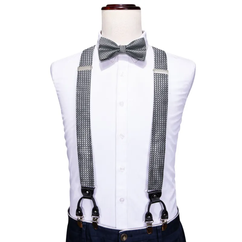 Barry. Wang Grey Plaid Y Back Adjustable Suspender Bow Tie Hanky Cufflinks Set sold by Barrywang