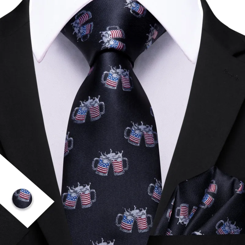 Barry. Wang Mens Independence Day Tie with Americal Flag Silk Tie Set sold by Barrywang