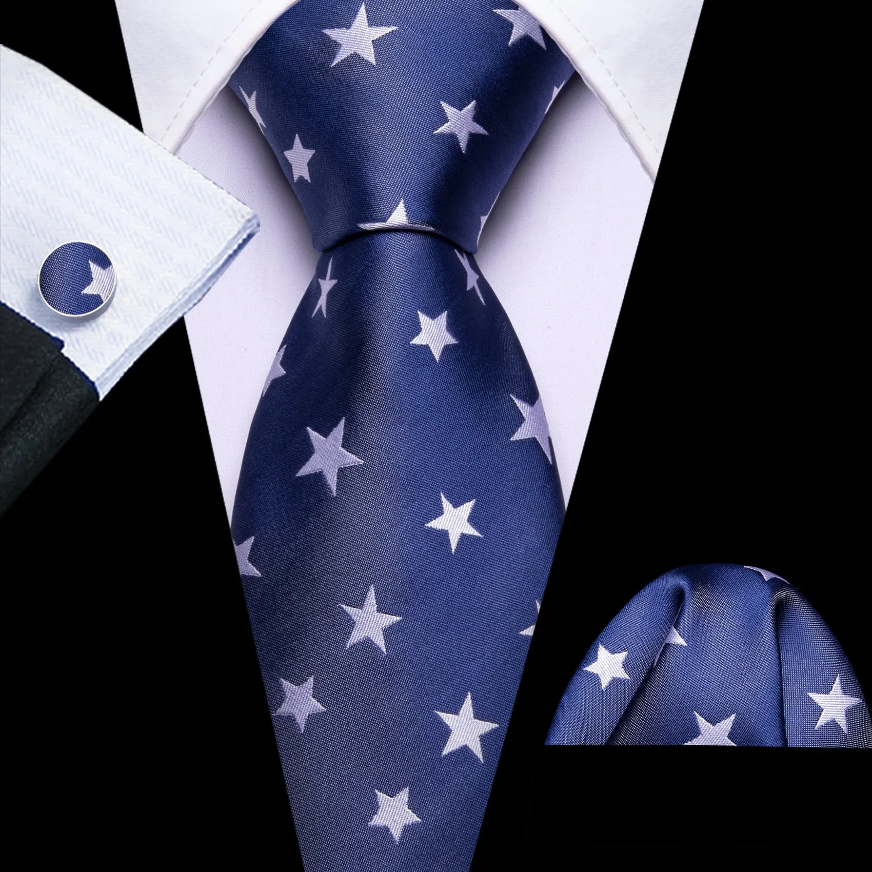 Barry Wang Blue White Star Ties for Men Independence Day Mens Tie Set sold by Barrywang