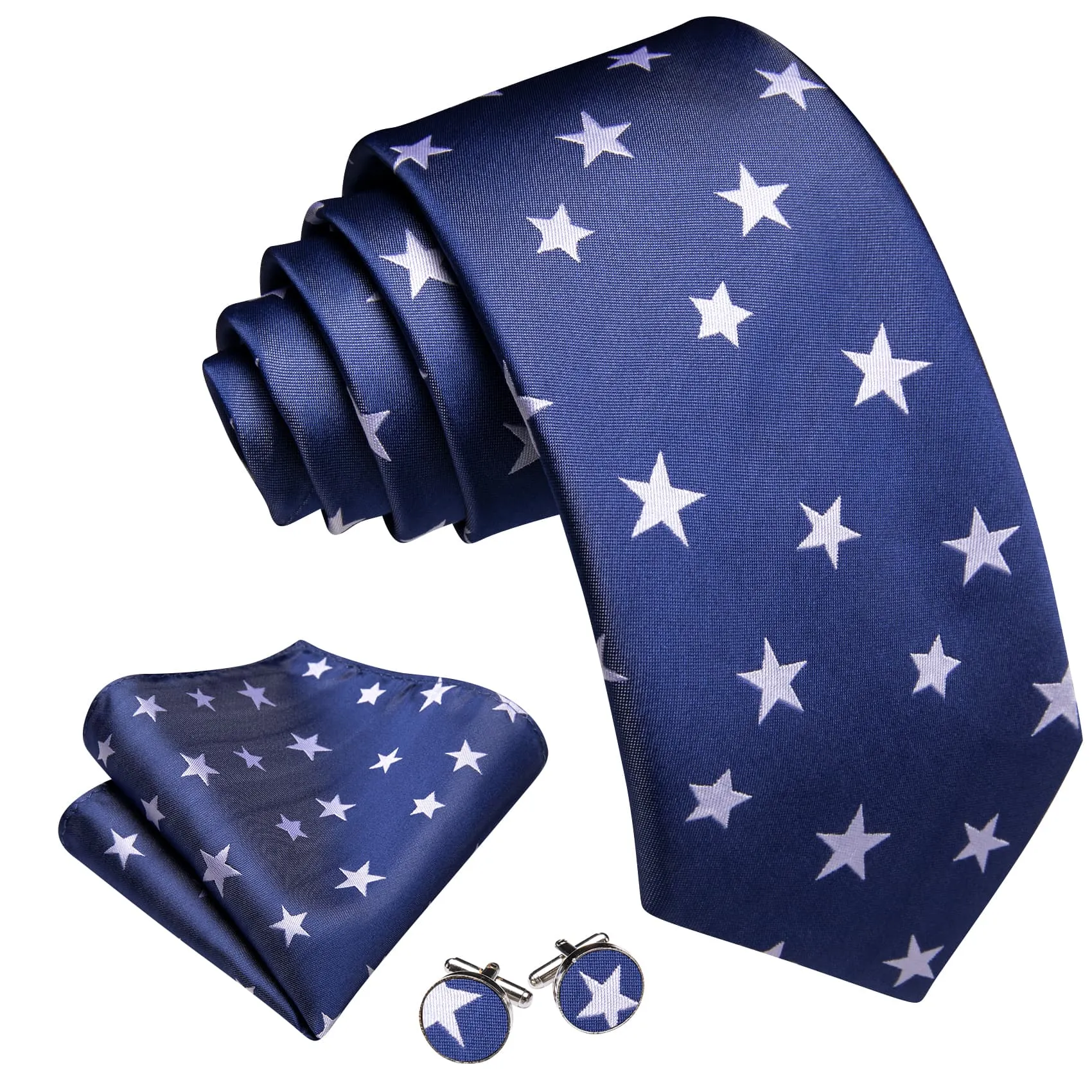 Barry Wang Blue White Star Ties for Men Independence Day Mens Tie Set sold by Barrywang product image thumbnail 2