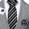 Barry Wang Tie Black White Striped Silk Tie Hanky Cufflinks Set sold by Barrywang