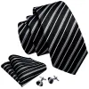 Barry Wang Tie Black White Striped Silk Tie Hanky Cufflinks Set sold by Barrywang