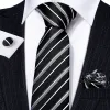 Barry Wang Tie Black White Striped Silk Tie Hanky Cufflinks Set sold by Barrywang
