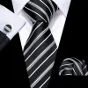 Barry Wang Tie Black White Striped Silk Tie Hanky Cufflinks Set sold by Barrywang