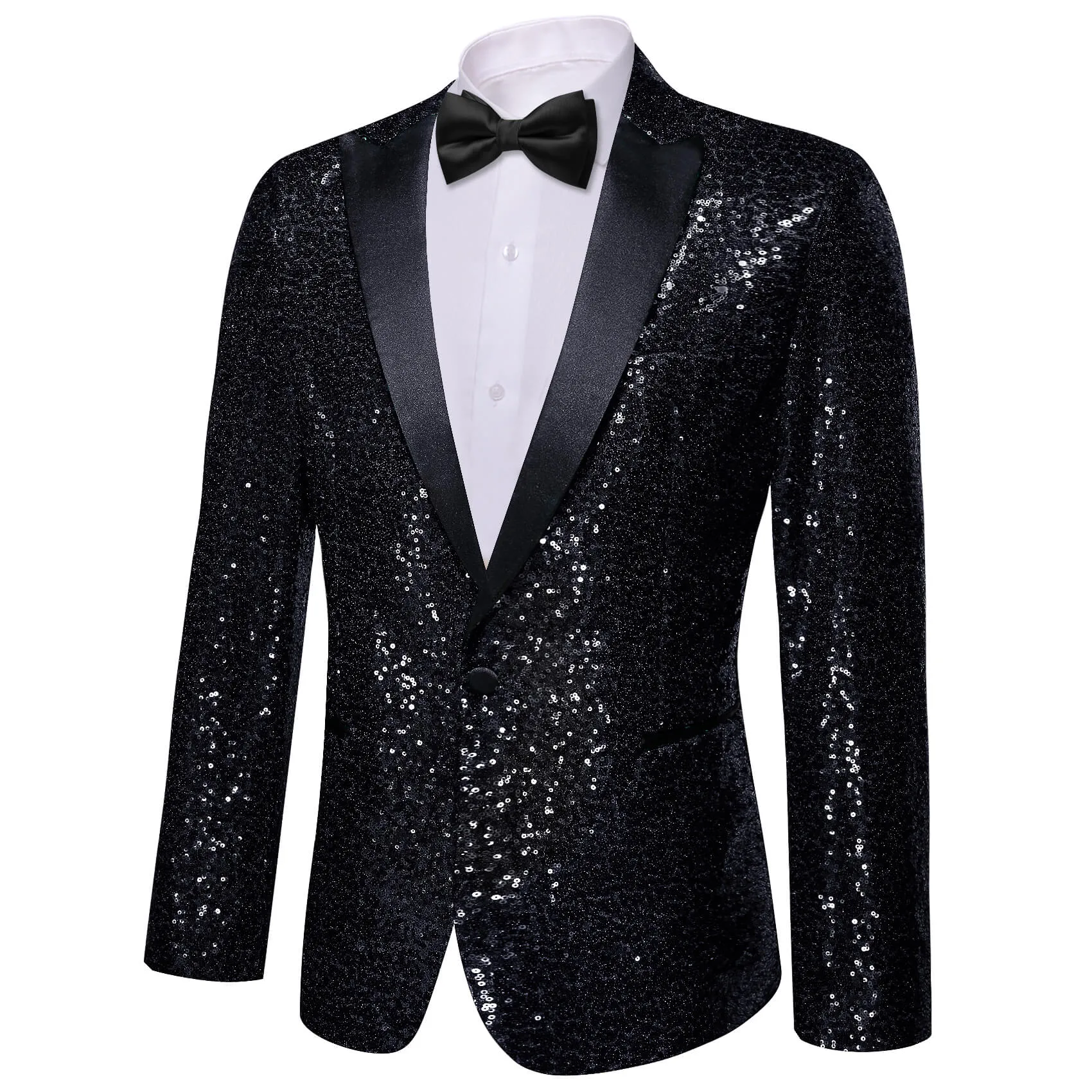Barry. Wang Mens Black Shining Sequin Suit Blazer Wedding Party Prom Tailcoat sold by Barrywang product image thumbnail 3