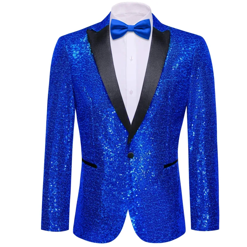 Barry. Wang Mens One Button Sequin Blue Dress Suit Jacket Party Festival Tuxedo sold by Barrywang