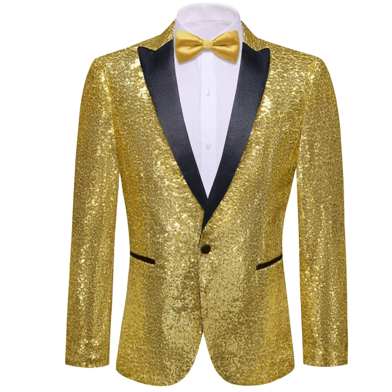 Barry Wang Men's Sequins Suit Shiny Gold Jacket Party Tuxedo Prom Festival Costume sold by Barrywang