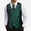 Barry. Wang Men's Notched Collar Vest Green Paisley Silk Vest Tie Hanky Cufflinks Set sold by Barrywang