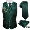 Barry. Wang Men's Notched Collar Vest Green Paisley Silk Vest Tie Hanky Cufflinks Set sold by Barrywang