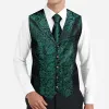 Barry. Wang Men's Notched Collar Vest Green Paisley Silk Vest Tie Hanky Cufflinks Set sold by Barrywang
