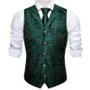 Barry. Wang Men's Notched Collar Vest Green Paisley Silk Vest Tie Hanky Cufflinks Set sold by Barrywang