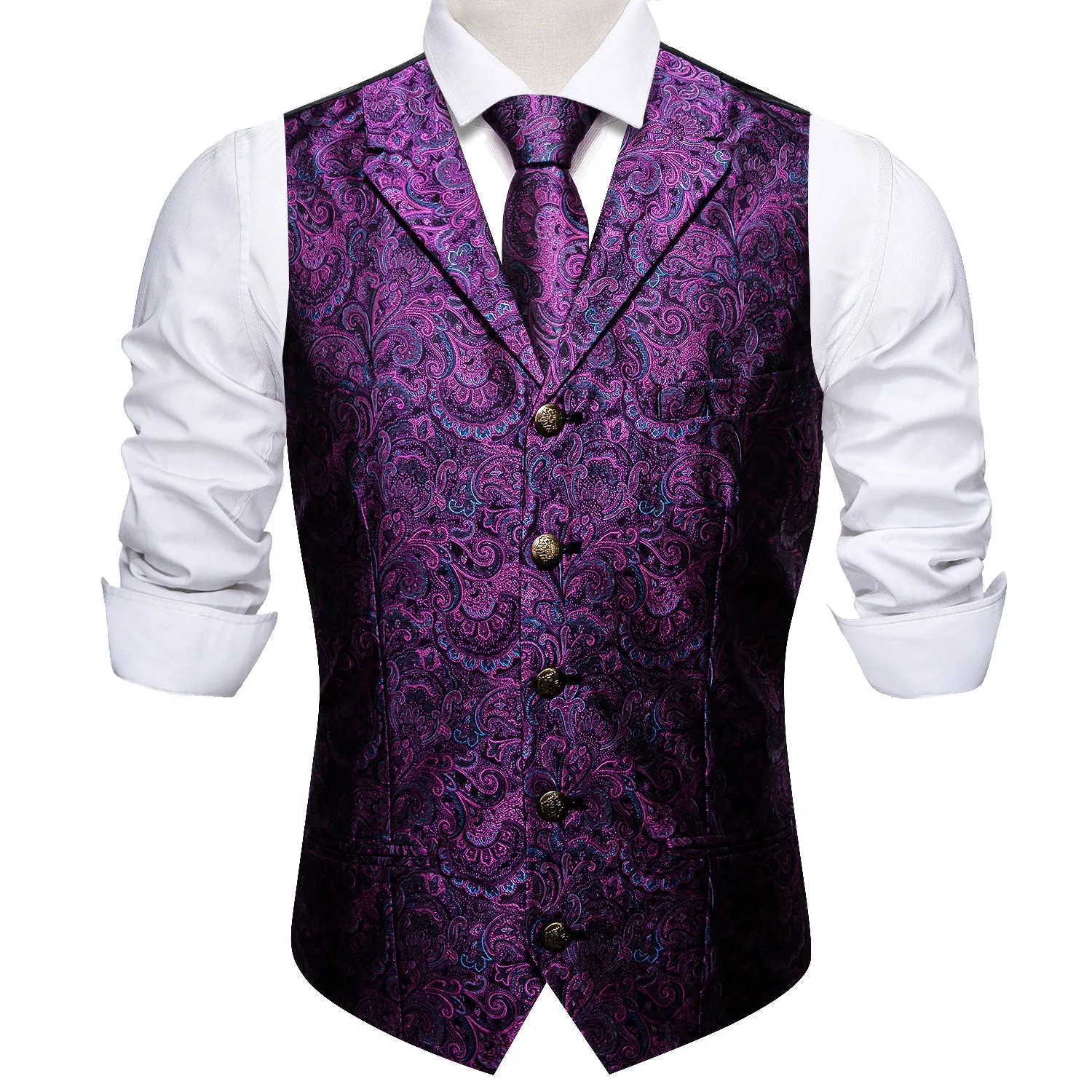 Barry. Wang Bright Purple Blue Silk Notched Collar Vest Tie Pocket Square Cufflink Set sold by Barrywang product image thumbnail 5