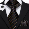 Barry Wang VIP Exclusive Gold Stripe Black Formal Tie Pocket Square Cufflinks Set sold by Barrywang