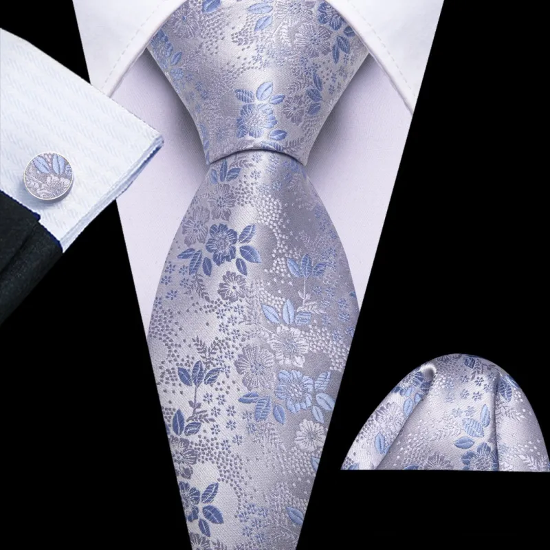 Barry Wang Light Purple Floral Mens Ties Silk Necktie Pocket Square Cufflinks Set sold by Barrywang
