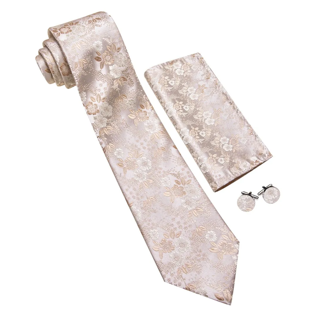 Barry Wang Champagne Floral Mens Ties Silk Necktie Pocket Square Cufflinks Set sold by Barrywang product image thumbnail 2
