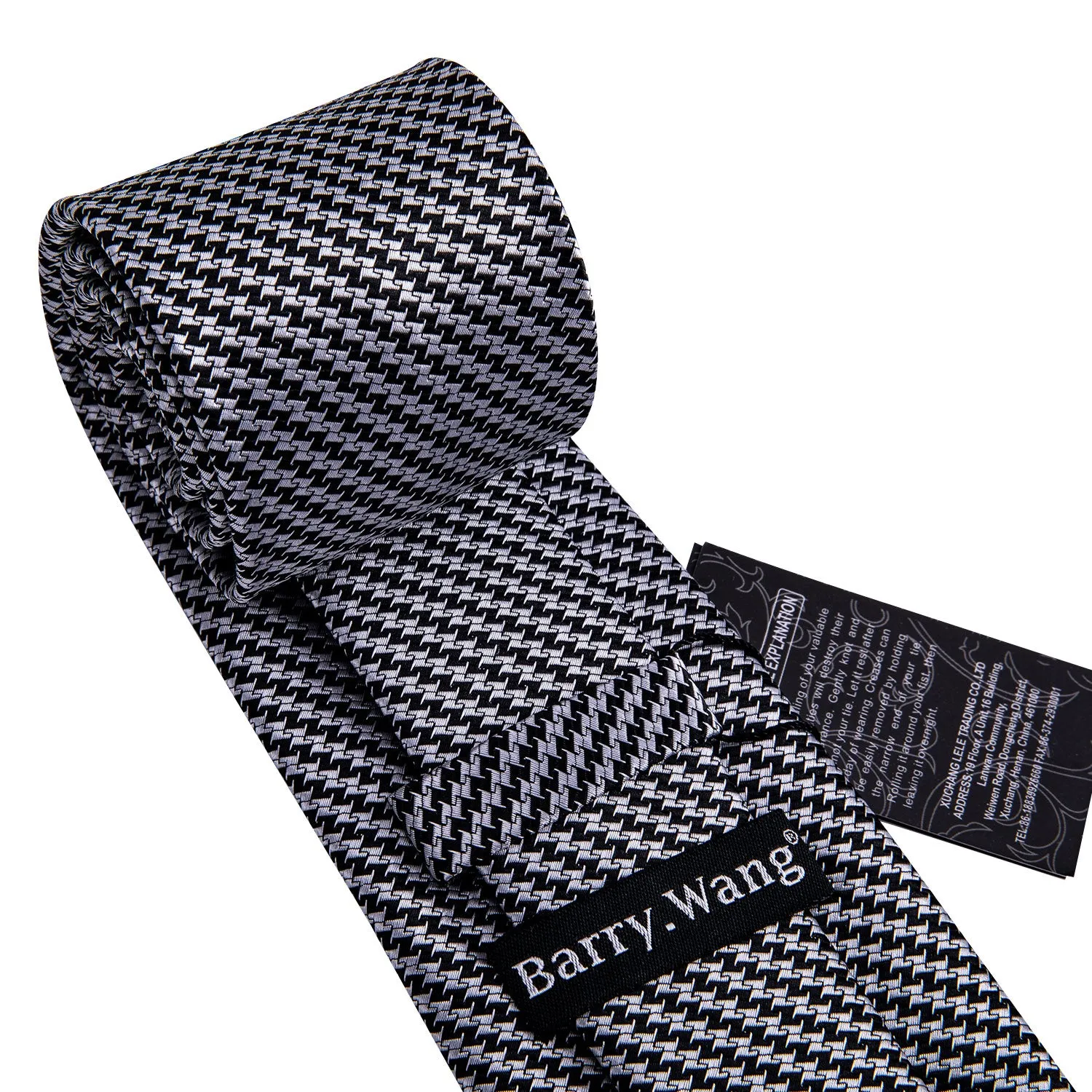 Barry Wang Houndstooth Tie Business Mens Necktie Handkerchief Cufflinks Set sold by Barrywang product image thumbnail 3