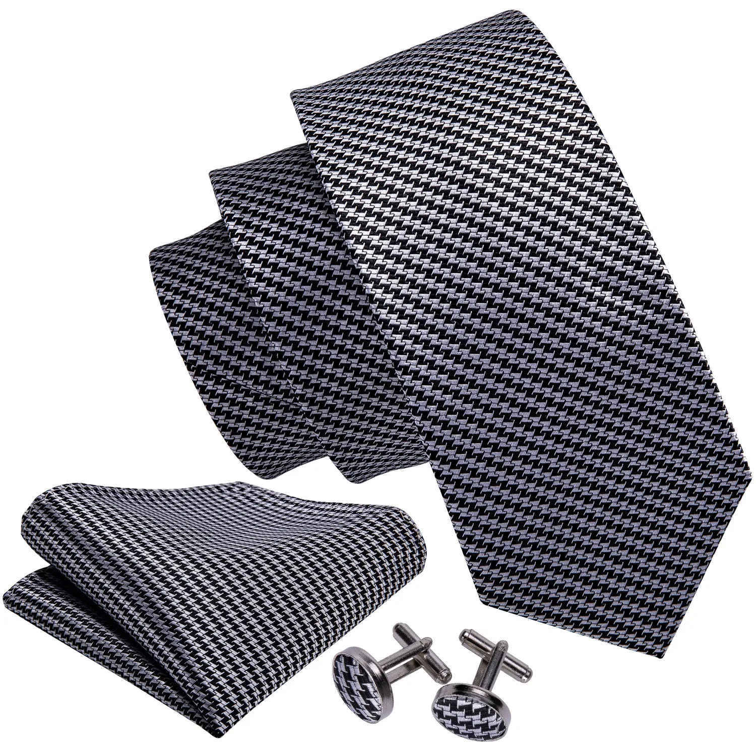Barry Wang Houndstooth Tie Business Mens Necktie Handkerchief Cufflinks Set sold by Barrywang product image thumbnail 2