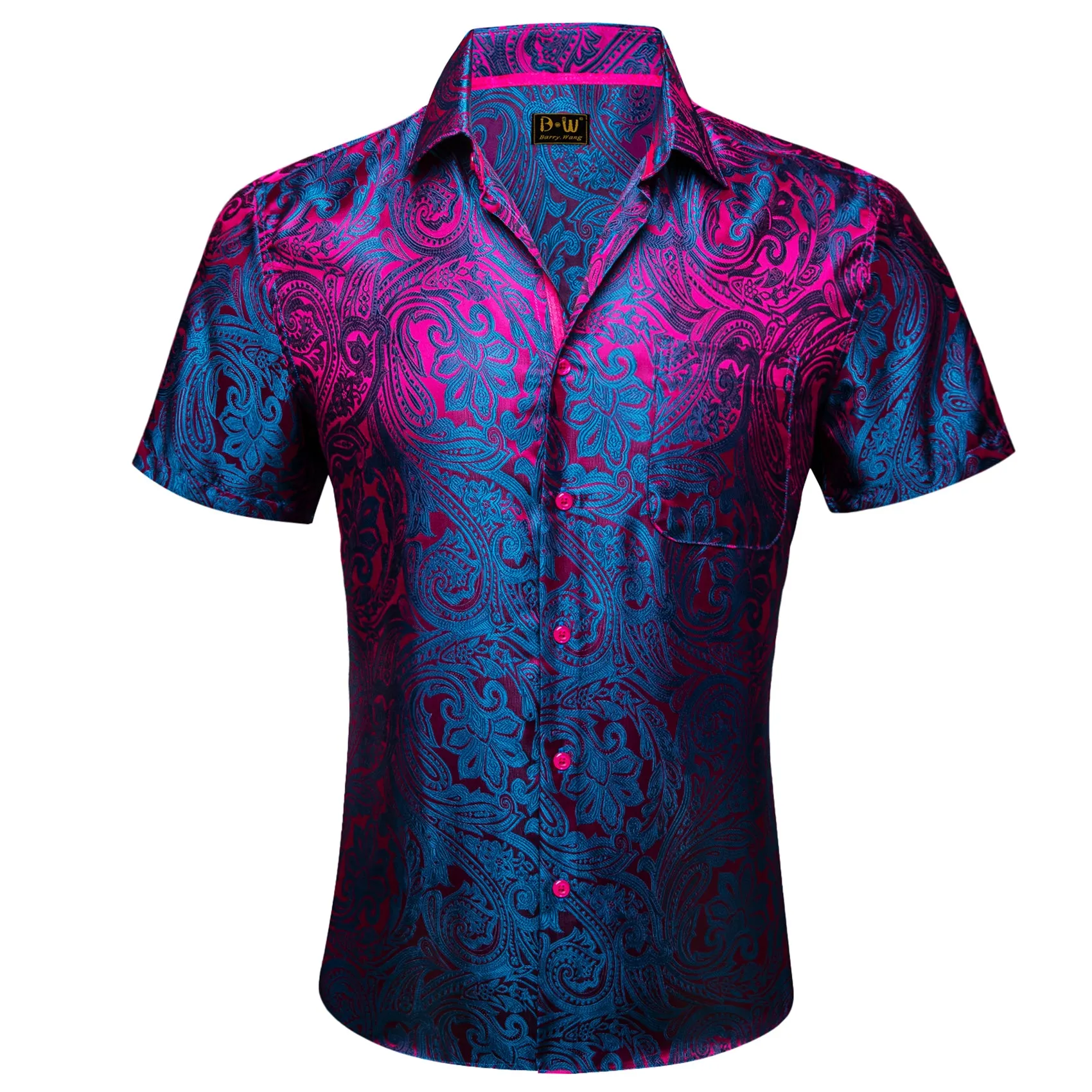 Barry. Wang Blue Purple Paisley Jacquard Short Sleeve Button Down Shirt for Men sold by Barrywang product image thumbnail 2