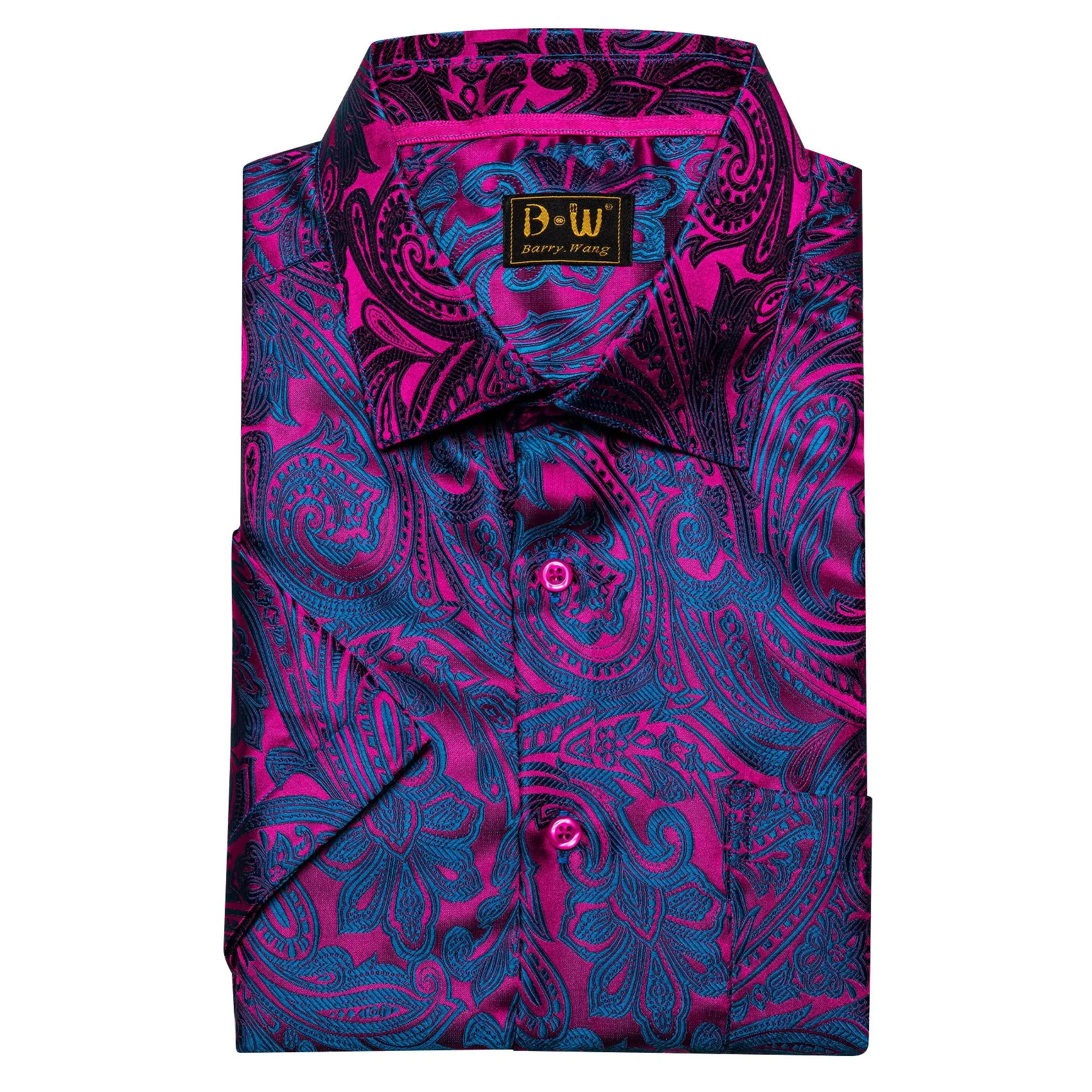 Barry. Wang Blue Purple Paisley Jacquard Short Sleeve Button Down Shirt for Men sold by Barrywang product image thumbnail 5