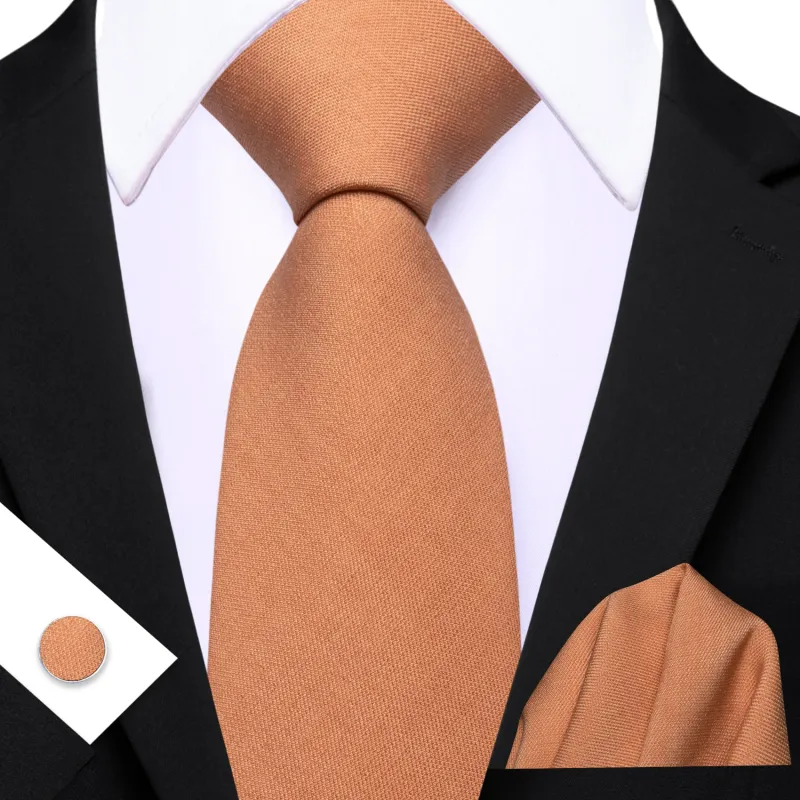 Barry. Wang Cinnamon Solid Linen Tie Handkerchief Cufflinks Set sold by Barrywang