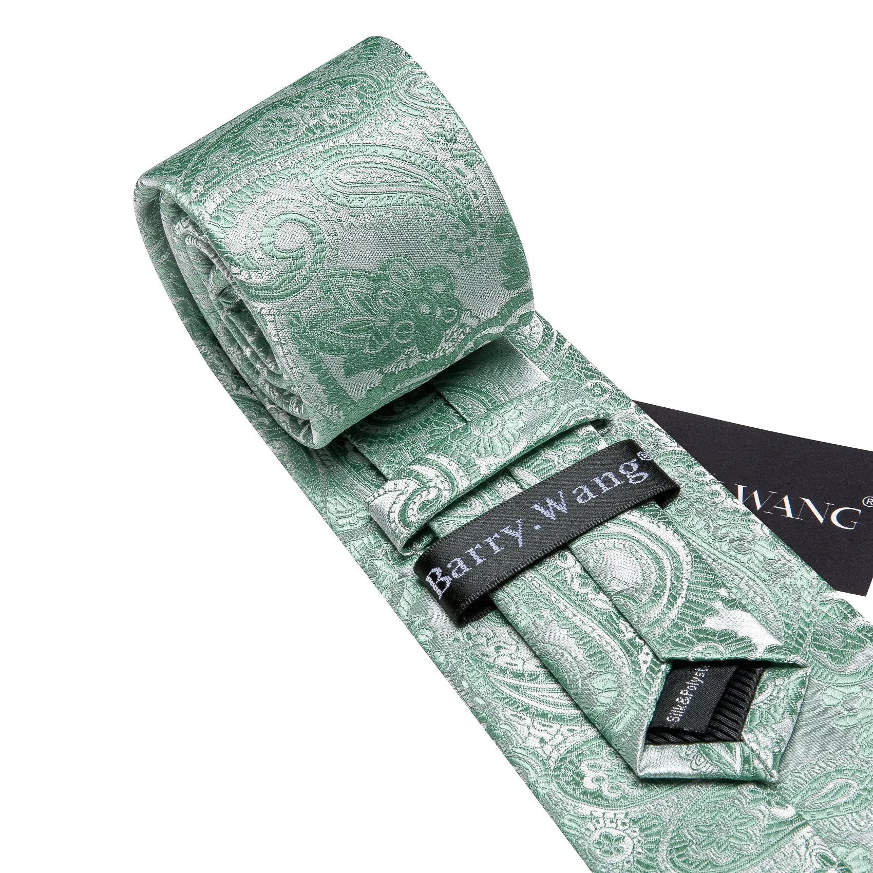 Barry. Wang Mint Green Paisley Silk Tie Pocket Square Cufflinks Set for Men sold by Barrywang product image thumbnail 5
