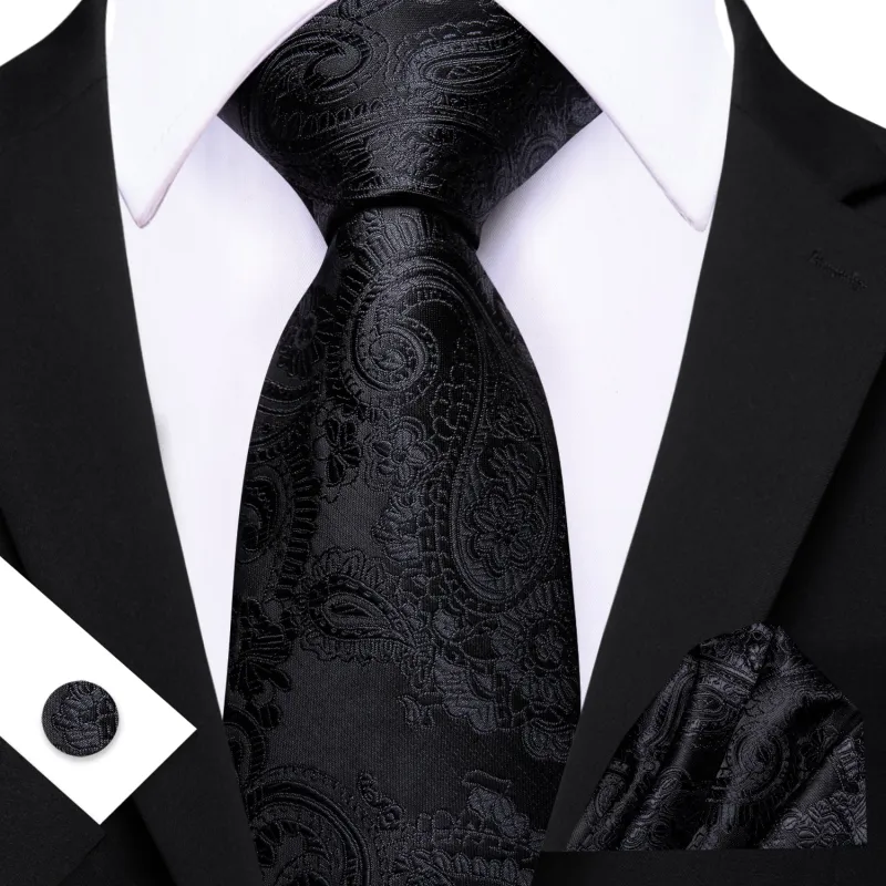 Barry. Wang Black Paisley Tie Pocket Square Cufflinks Set Silk Mens Ties sold by Barrywang