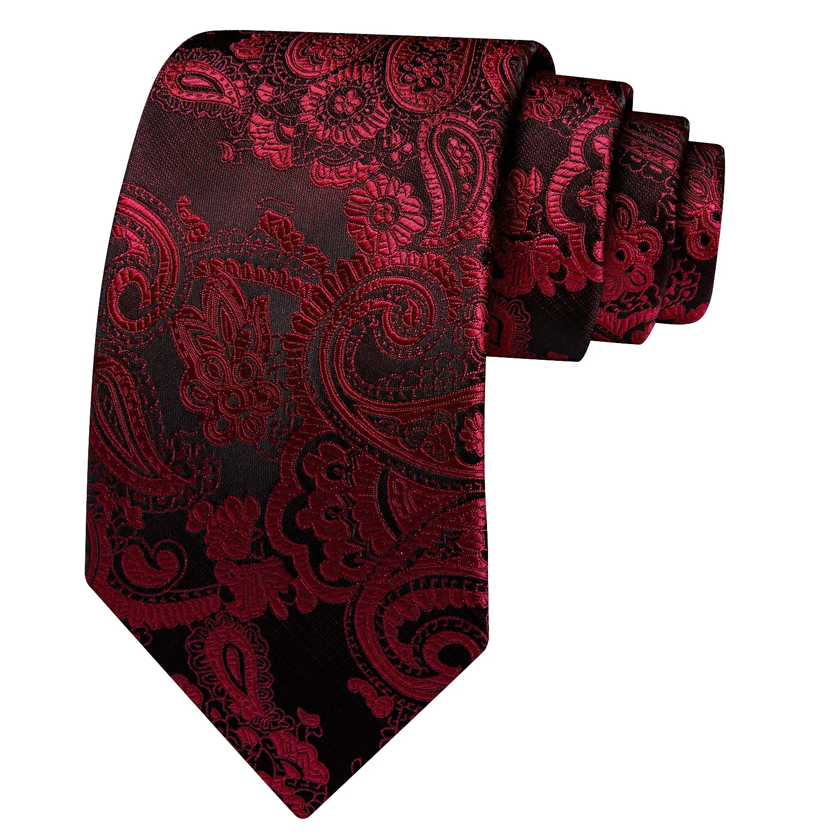 Barry. Wang Burgundy Black Paisley Tie Pocket Square Cufflinks Set Silk Mens Ties sold by Barrywang product image thumbnail 4