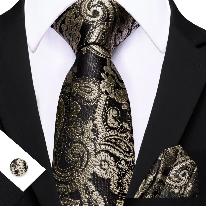 Barry. Wang Taupe Brown Paisley Tie Pocket Square Cufflinks Set Silk Mens Ties sold by Barrywang