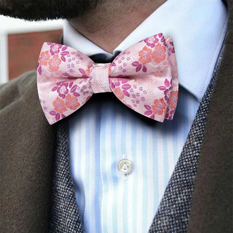 Barry. Wang Blush Pink Floral Pre-tied Bow Tie Hanky Cufflinks Set sold by Barrywang