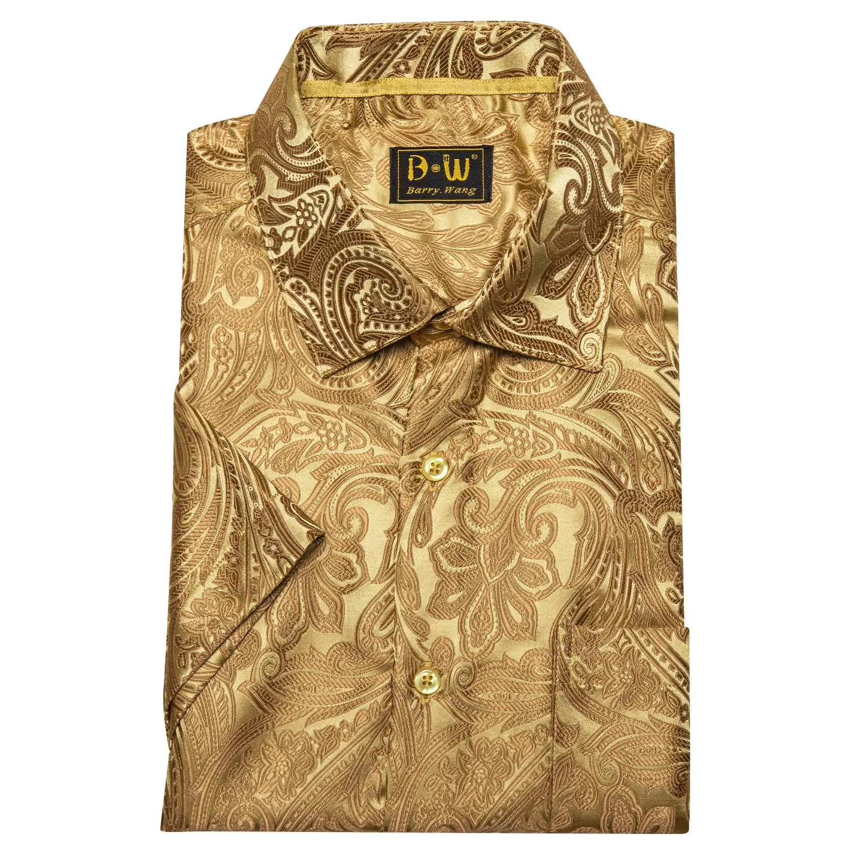 Barry. Wang Golden Paisley Jacquard Short Sleeve Button Down Shirt for Men sold by Barrywang product image thumbnail 5