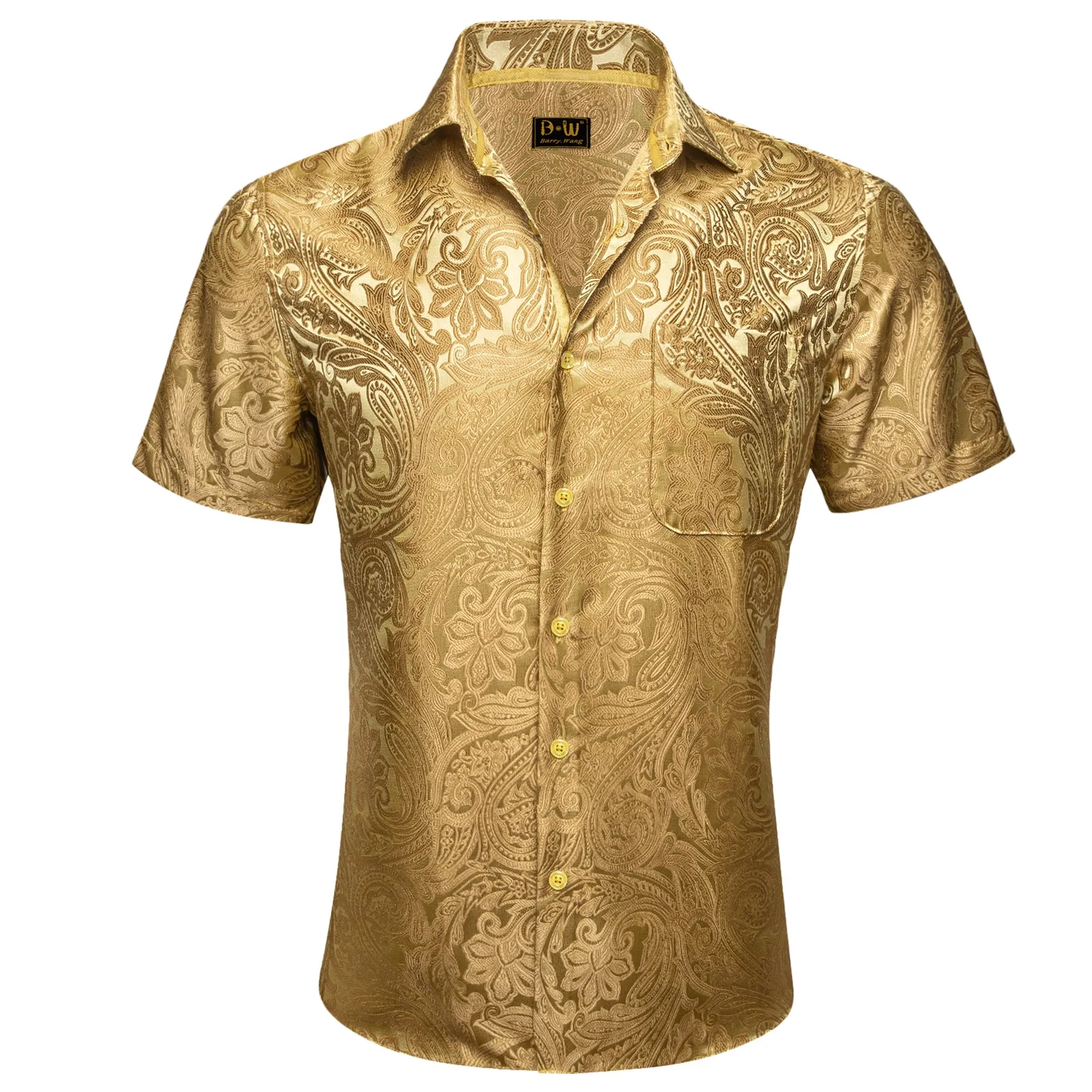 Barry. Wang Golden Paisley Jacquard Short Sleeve Button Down Shirt for Men sold by Barrywang product image thumbnail 2