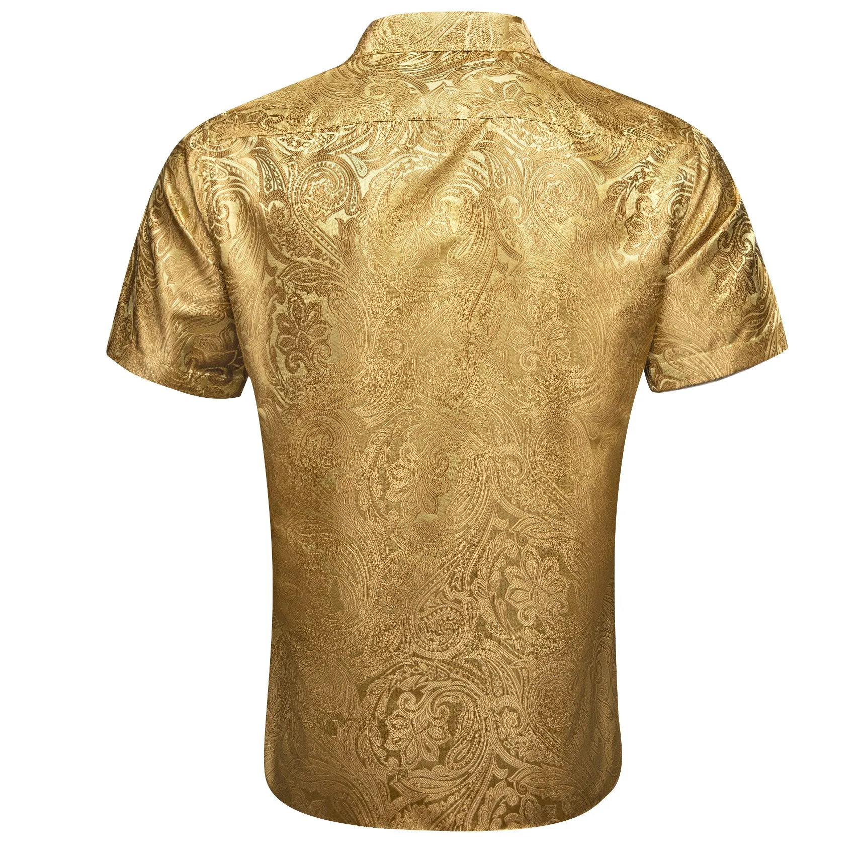 Barry. Wang Golden Paisley Jacquard Short Sleeve Button Down Shirt for Men sold by Barrywang product image thumbnail 4