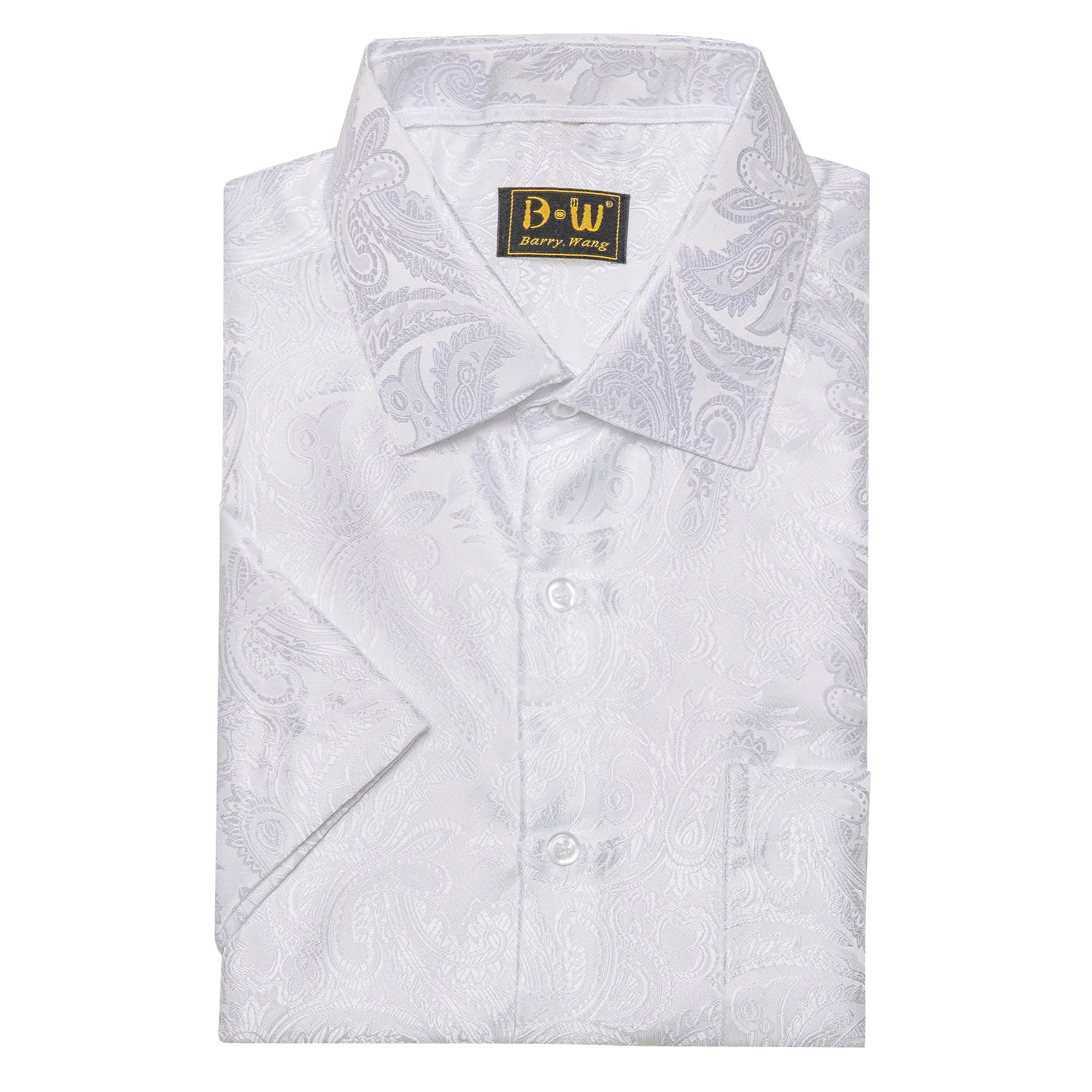 Barry. Wang White Paisley Jacquard Short Sleeve Button Down Shirt for Men sold by Barrywang product image thumbnail 5