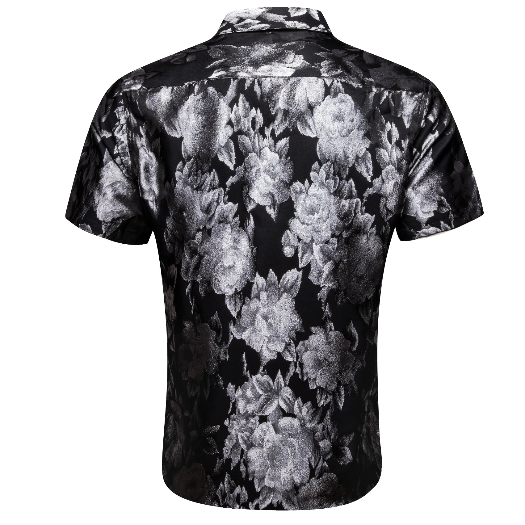 Barry. Wang Grey Black Floral Jacquard Short Sleeve Button Down Shirt for Men sold by Barrywang product image thumbnail 4