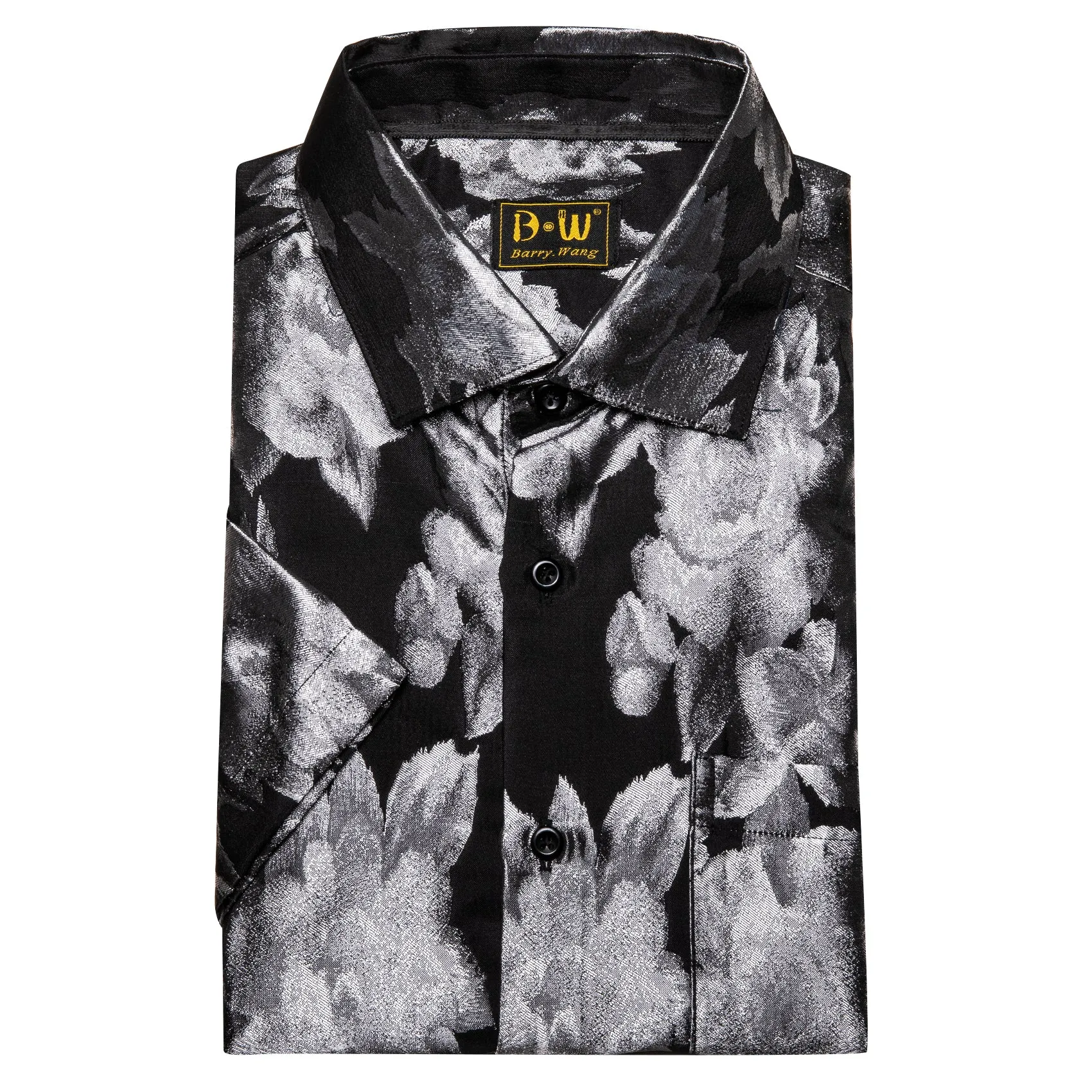 Barry. Wang Grey Black Floral Jacquard Short Sleeve Button Down Shirt for Men sold by Barrywang product image thumbnail 5