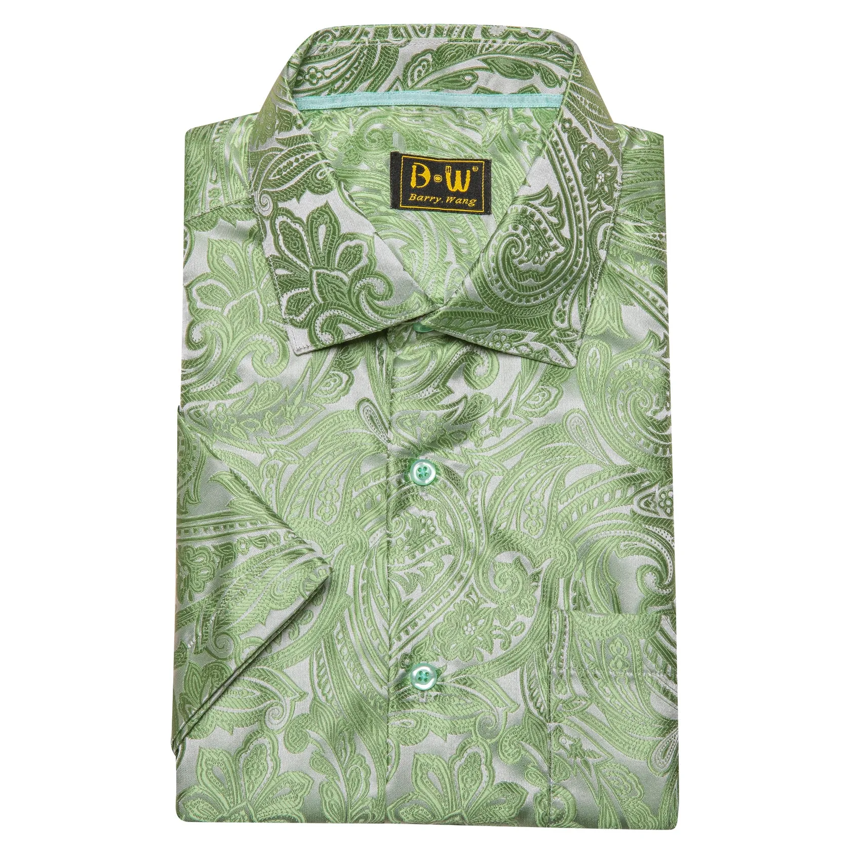 Barry. Wang Moss Green Paisley Jacquard Short Sleeve Button Down Shirt for Men sold by Barrywang product image thumbnail 5