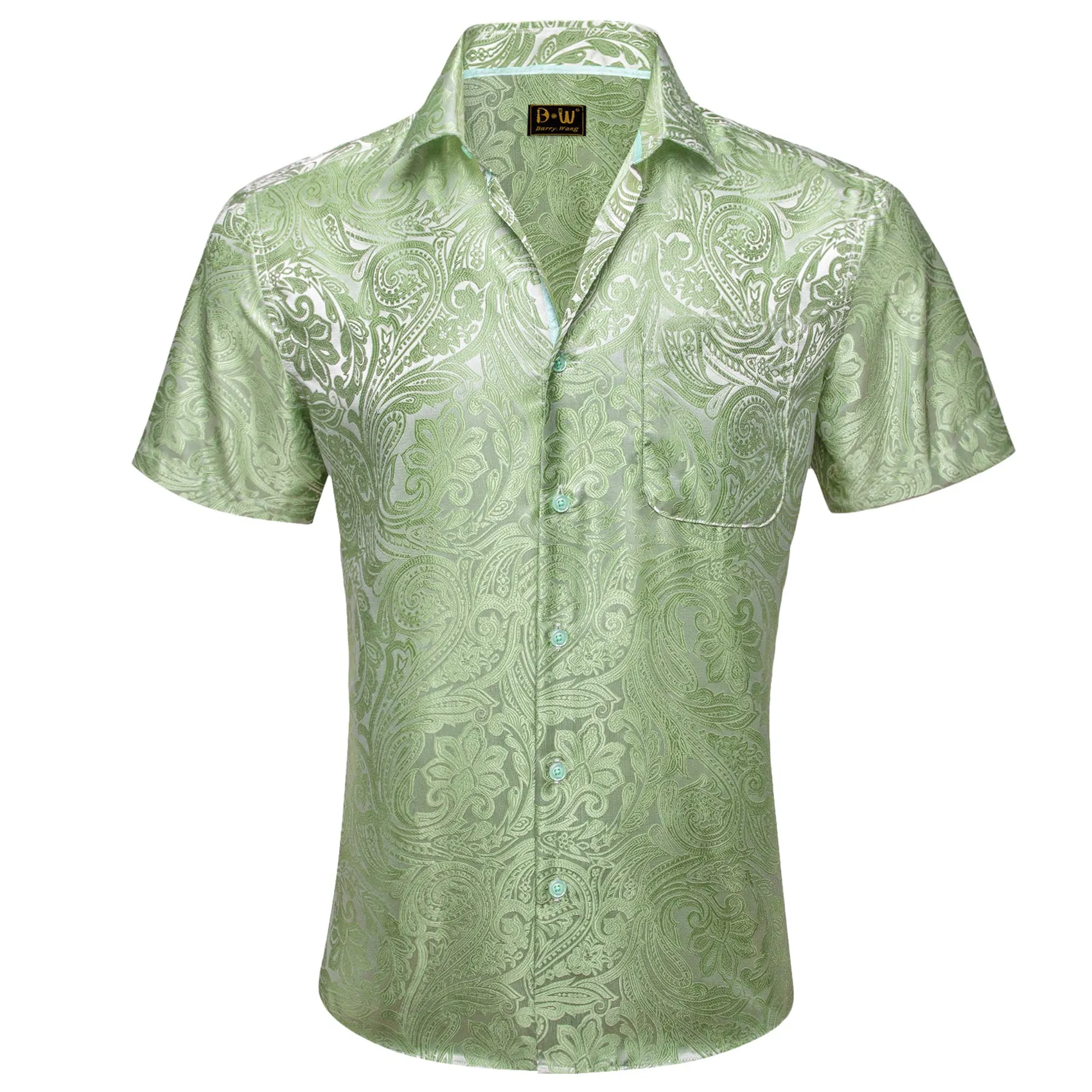 Barry. Wang Moss Green Paisley Jacquard Short Sleeve Button Down Shirt for Men sold by Barrywang product image thumbnail 2