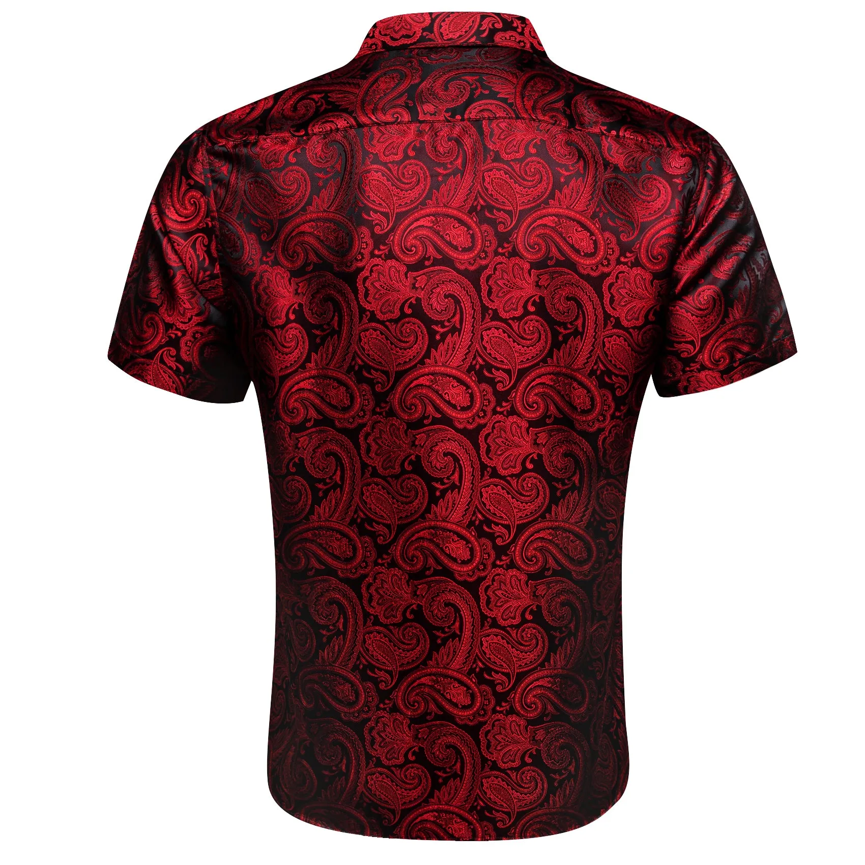 Barry. Wang Red Black Paisley Jacquard Short Sleeve Button-Down Shirt for Men sold by Barrywang product image thumbnail 4