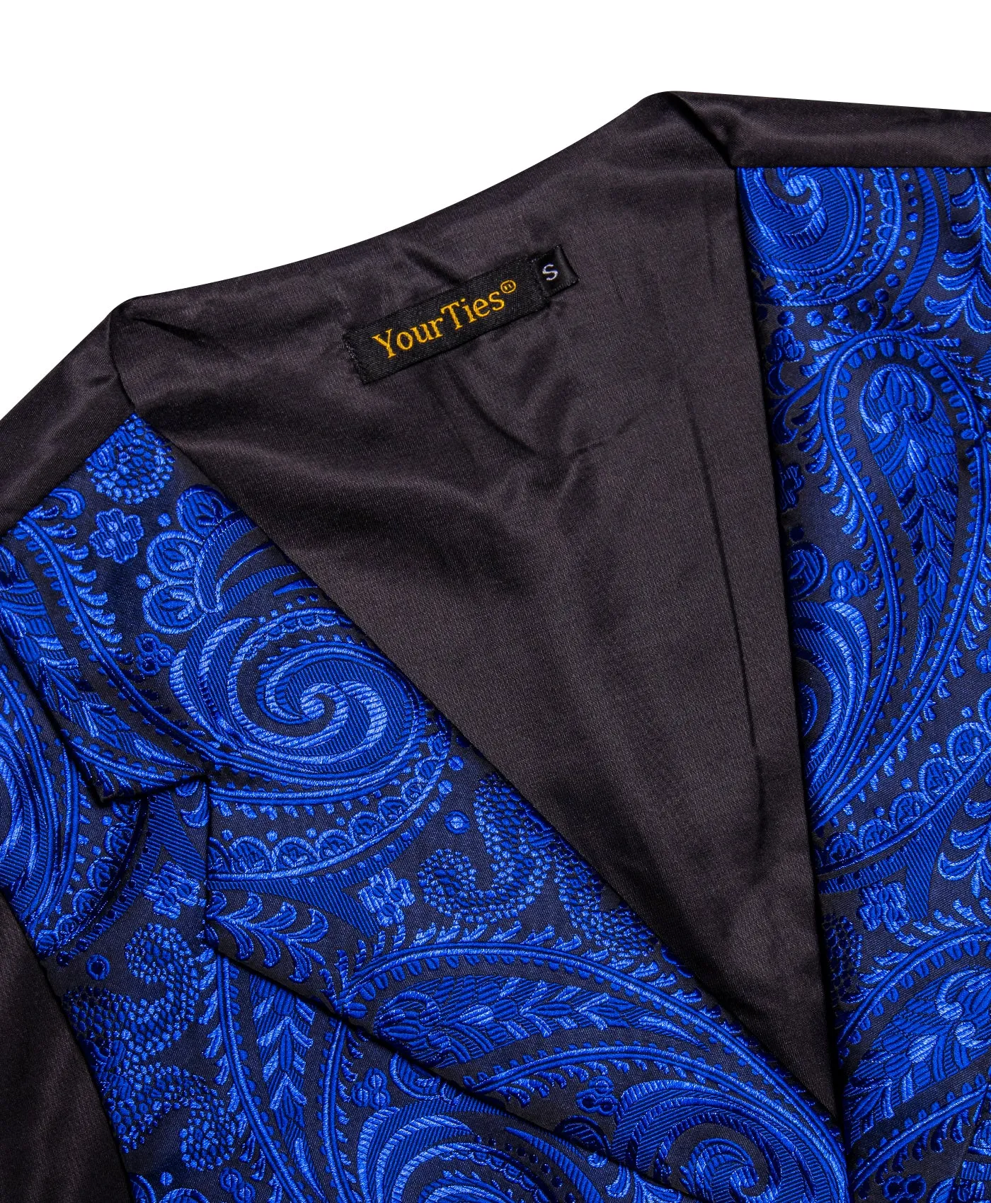 Barry. Wang Men's Navy Blue Paisley Notched Collar Silk Vest Necktie Hanky Cufflinks Clip Set sold by Barrywang product image thumbnail 5