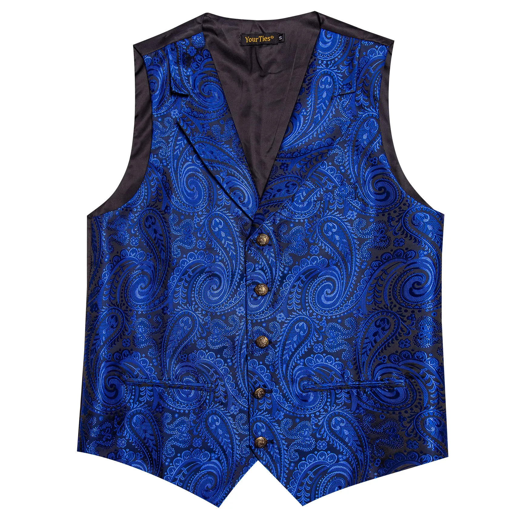 Barry. Wang Men's Navy Blue Paisley Notched Collar Silk Vest Necktie Hanky Cufflinks Clip Set sold by Barrywang product image thumbnail 4