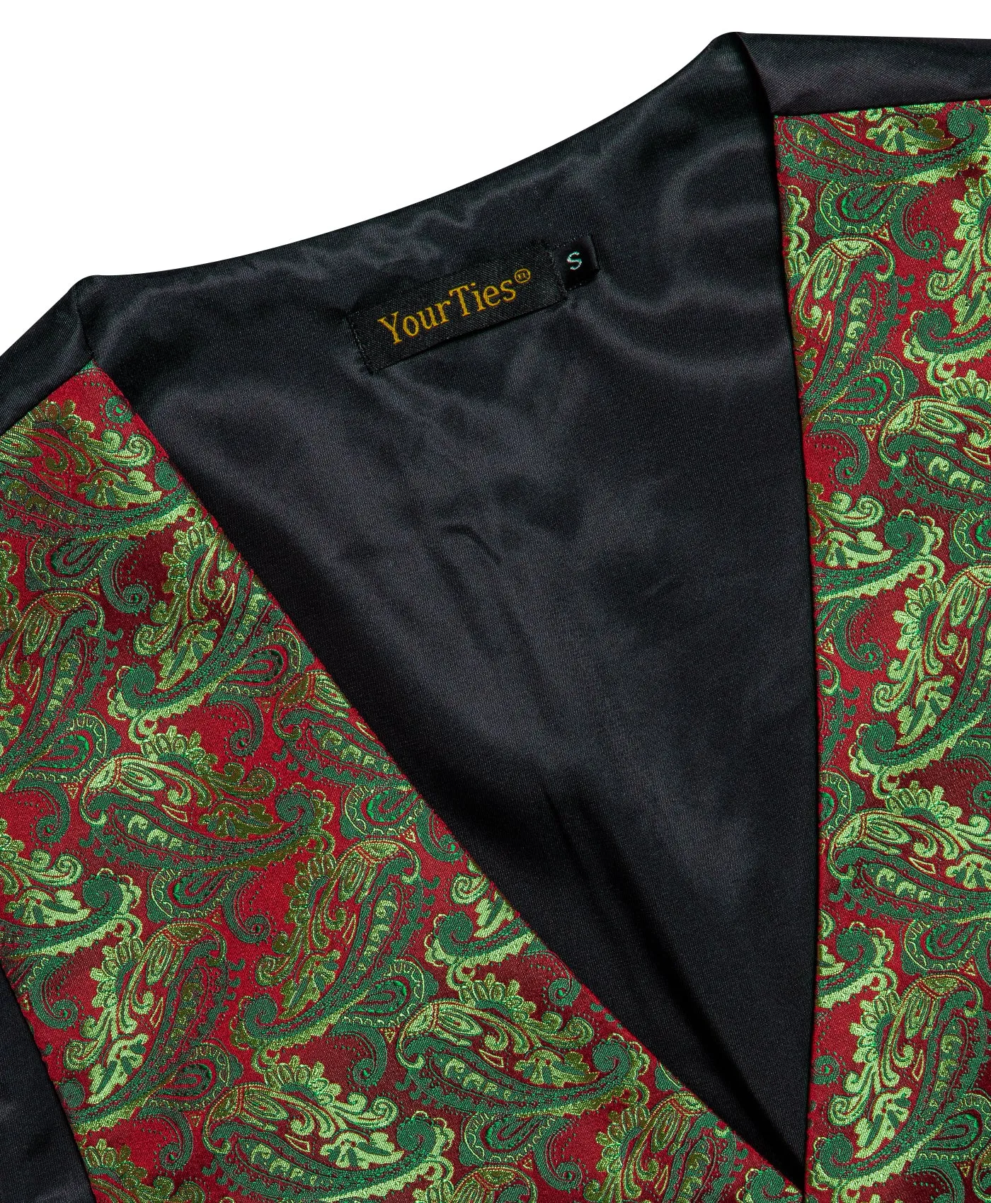 Barry. Wang Men's Green Red Paisley V-Neck Silk Vest Necktie Hanky Cufflinks Clip Set sold by Barrywang product image thumbnail 5